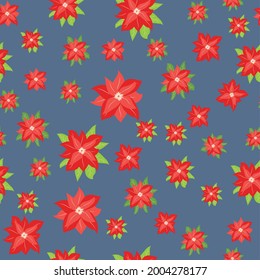 Seamless pattern with hand drawn poinsettia flowers. Repeating background for wrapping paper, fabric, stationary products decoration.