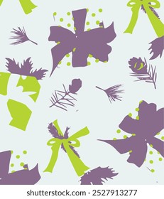 Seamless pattern with hand drawn poinsettia flowers and floral branches and berries, christmas florals.