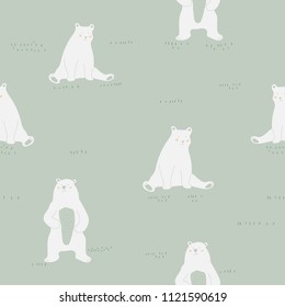Seamless pattern hand drawn polar bears cartoon sitting on grass.printing wallpaper.vector illustration
