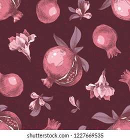Seamless pattern with hand drawn pomegranates. Vector illustration