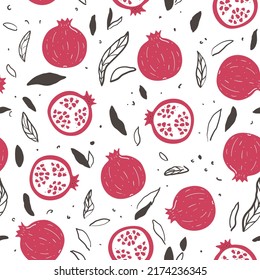 Seamless pattern with hand drawn pomegranates