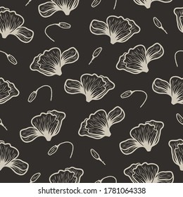 Seamless pattern with hand drawn poppy flowers on a dark background. It can be used for decoration of textile, paper and other surfaces.
