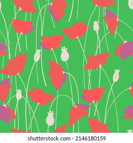 Seamless pattern with hand drawn poppy flowers for craft, apparel, design and other design projects. Line art