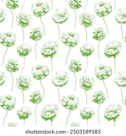 Seamless pattern with hand drawn poppy flowers illustration.