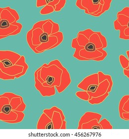 Seamless pattern with hand drawn poppy flowers. Vector illustration for cards, background, wrapping and design. 