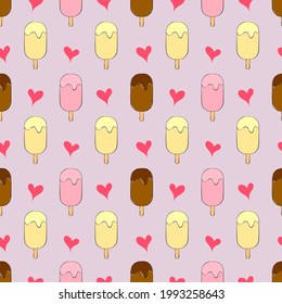 Seamless pattern with hand drawn popsicles. Good for any project.