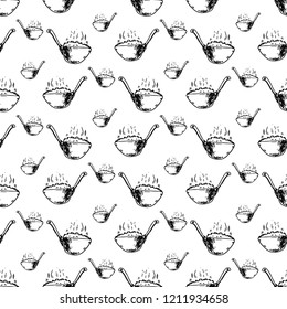 Seamless pattern hand drawn porridge. Doodle black sketch. Sign symbol. Decoration element. Isolated on white background. Flat design. Vector illustration.