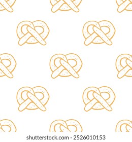 Seamless pattern with hand drawn pretzels on white background