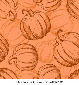 Seamless pattern with hand drawn pumpkin. Design for textile, wrapping paper, wallpaper.