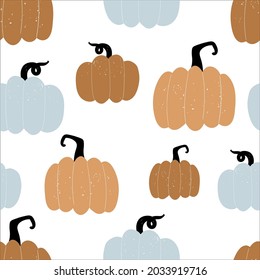 Seamless pattern with hand drawn pumpkins. Cute autumn pattern. Design for greeting card and invitation of seasonal fall holidays, halloween, thsanksgiving, harvest.