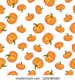 Seamless pattern with hand drawn pumpkins. Cute design for Halloween or Thankful day. Vector vegetable illustration.
