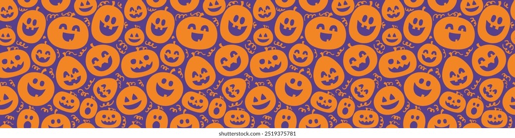 Seamless pattern with hand drawn pumpkins. Halloween background. Banner. Vector illustration