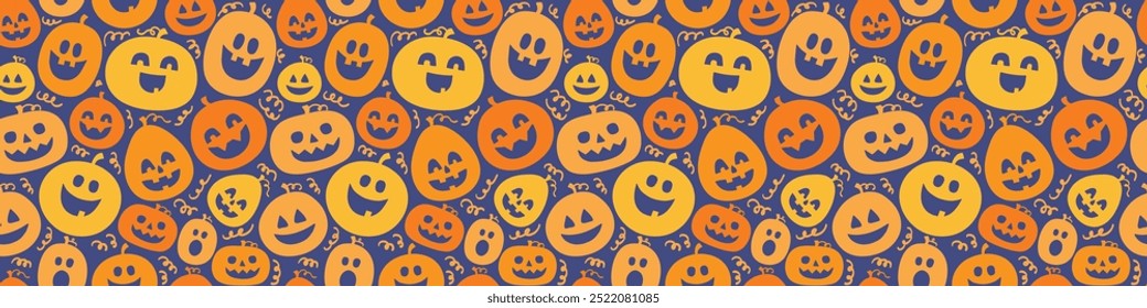 Seamless pattern with hand drawn pumpkins. Halloween background. Banner. Vector illustration