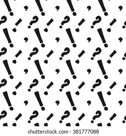 Seamless pattern with hand drawn punctuation marks. Vector illustration. Hand drawn black punctuation marks on white. Can be used for wallpapers, pattern fills, surface textures, textile, wrapping.