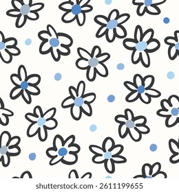 Seamless pattern with hand drawn punk flowers. Grunge stylized flowers. Quirky vector background. Abstract art for surface design, textile, stationery, wrapping paper and covers