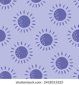 Seamless pattern with hand drawn purple sun