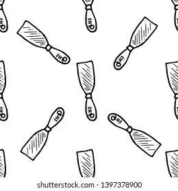 Seamless pattern hand drawn putty knife doodle. Sketch style icon. Decoration element. Isolated on white background. Flat design. Vector illustration.