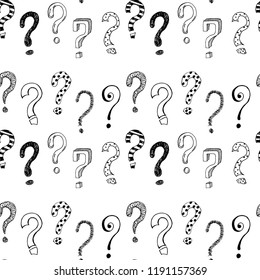 Seamless pattern with hand drawn question marks. Vector illustration.