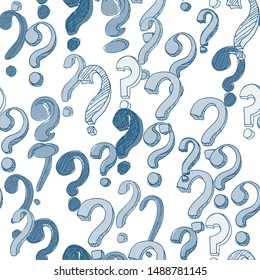 Seamless pattern with hand drawn question mark. Cartoon question marks in grunge texture style. Vector illustration.