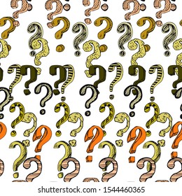 Seamless pattern with hand drawn question mark. Cartoon question marks in grunge texture style. Vector illustration.