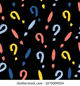 Seamless pattern with hand drawn question marks. Doodle style. Collection of icons and signs Why. Abstract vector.