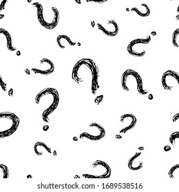 Seamless pattern with hand drawn question mark symbol. Black sketch question mark symbol on white background. Vector illustration