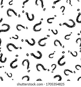 Seamless pattern with hand drawn question mark symbol. Black sketch question mark symbol on white background. Vector illustration