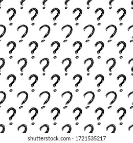 Seamless pattern with hand drawn question mark symbol. Black sketch question mark symbol on white background. Vector illustration