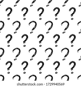 Seamless pattern with hand drawn question mark symbol. Black sketch question mark symbol on white background. Vector illustration