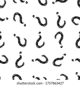 Seamless pattern with hand drawn question mark symbol. Black sketch question mark symbol on white background. Vector illustration