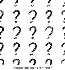 Seamless pattern with hand drawn question mark symbol. Black sketch question mark symbol on white background. Vector illustration