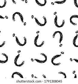 Seamless pattern with hand drawn question mark symbol. Black sketch question mark symbol on white background. Vector illustration