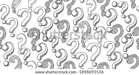 Seamless pattern with hand drawn question marks. Doodle punctuation marks in grunge texture style. Black-white poll template. Design for query background, faq, interrogation, quiz, poll. Vector