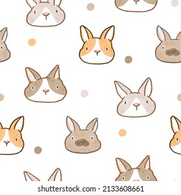 Seamless Pattern of Hand Drawn Rabbit Face Design on White Background