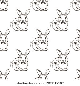 Seamless pattern with hand drawn rabbits. Vector Easter background. Easter bunnies.