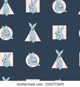 Seamless pattern with hand drawn Rabbits. Trendy Vector illustration. Flat design