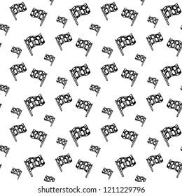 Seamless pattern hand drawn race flag. Doodle black sketch. Sign symbol. Decoration element. Isolated on white background. Flat design. Vector illustration.