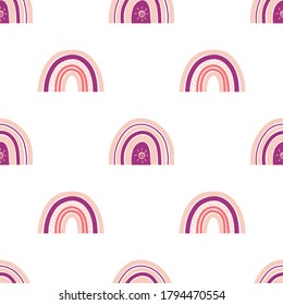 Nahtlose Muster handgezeichnet Regenbogen in Rosa und violettem Hintergrund, Vektorgrafik