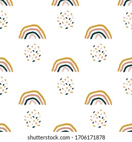 Seamless pattern with hand drawn rainbows. Terracotta color.