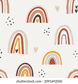 Seamless pattern with hand drawn rainbows. Colorful vector illustration.