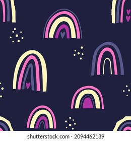 Seamless pattern with hand drawn rainbows. Colorful vector illustration.