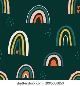 Seamless pattern with hand drawn rainbows. Colorful vector illustration.