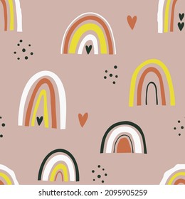 Seamless pattern with hand drawn rainbows. Colorful vector illustration.