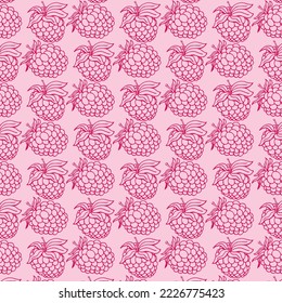 Seamless pattern with hand drawn raspberries isolated on pink background