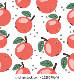 Seamless pattern with hand drawn red apples on a white background. Doodle, simple illustration. It can be used for decoration of textile, paper and other surfaces.