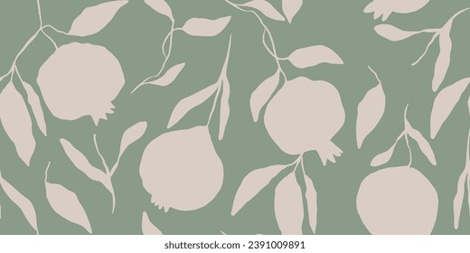 Seamless pattern of hand drawn red pomegranate and leaves. Perfect for textile manufacturing wallpaper posters etc. Vector illustration
