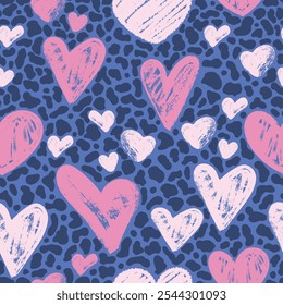 Seamless pattern with hand drawn red hearts in brush stroke texture paint style. Romantic print for valentines day. Great for textile, fabric, wallpaper, wrapping, scrapbook and packaging
