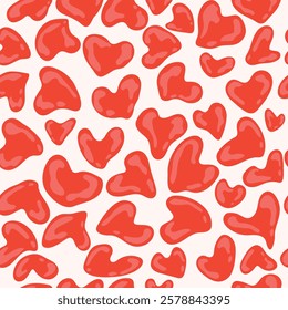 Seamless pattern with hand drawn red hearts for Valentine's Day.