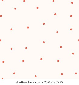 Seamless pattern with hand drawn red polka dots. Red polka dots on white background. Veccot illustration for fabric, wrapping paper, clothes.