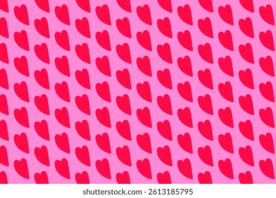 Seamless pattern with hand drawn red hearts. Red heart seamless pattern with pink background. Hand drawn cute pattern for decoration. Romantic love pattern.